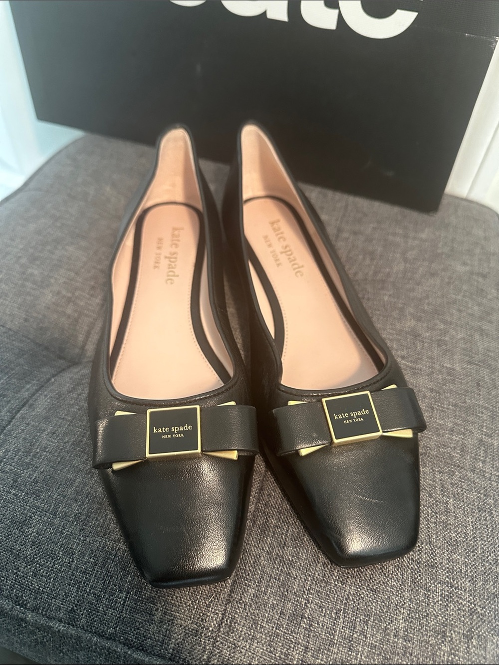 kate spade Black Leather Bow Detail Flats